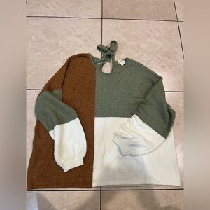 Perch  Tri-Tone Sweater - Olive, Chestnut, and Ivory